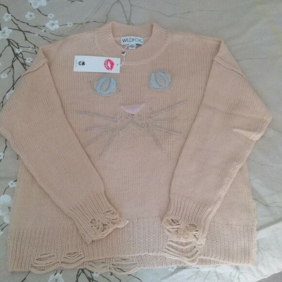 WILDFOX Whiskers "Carine" Kitty Cat Distressed Boho Pullover Sweater, si… - Picture 11 of 14